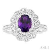 1/20 Ctw Oval Cut 8X6 MM Amethyst and Round Cut Diamond Semi-Precious Ring in Sterling Silver